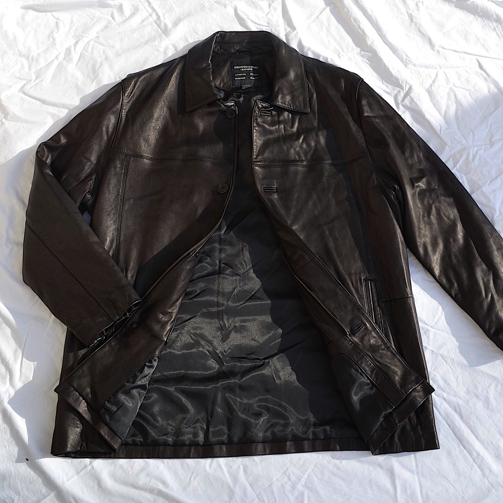 vintage black leather coat from pronto • uomo leathers 
size large